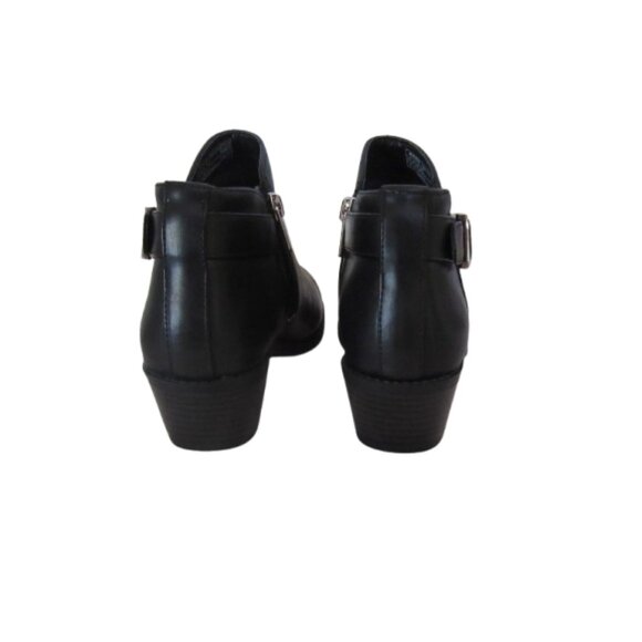 Black Leather Ankle Boots With Side Zipper & Buckle Detail - Picture 7 of 9